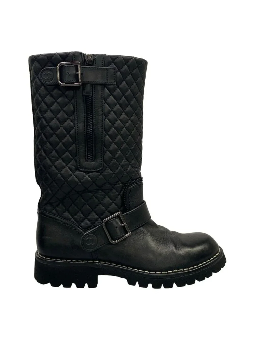 Chanel Boots 36 Quilted Black Engineer Lambskin